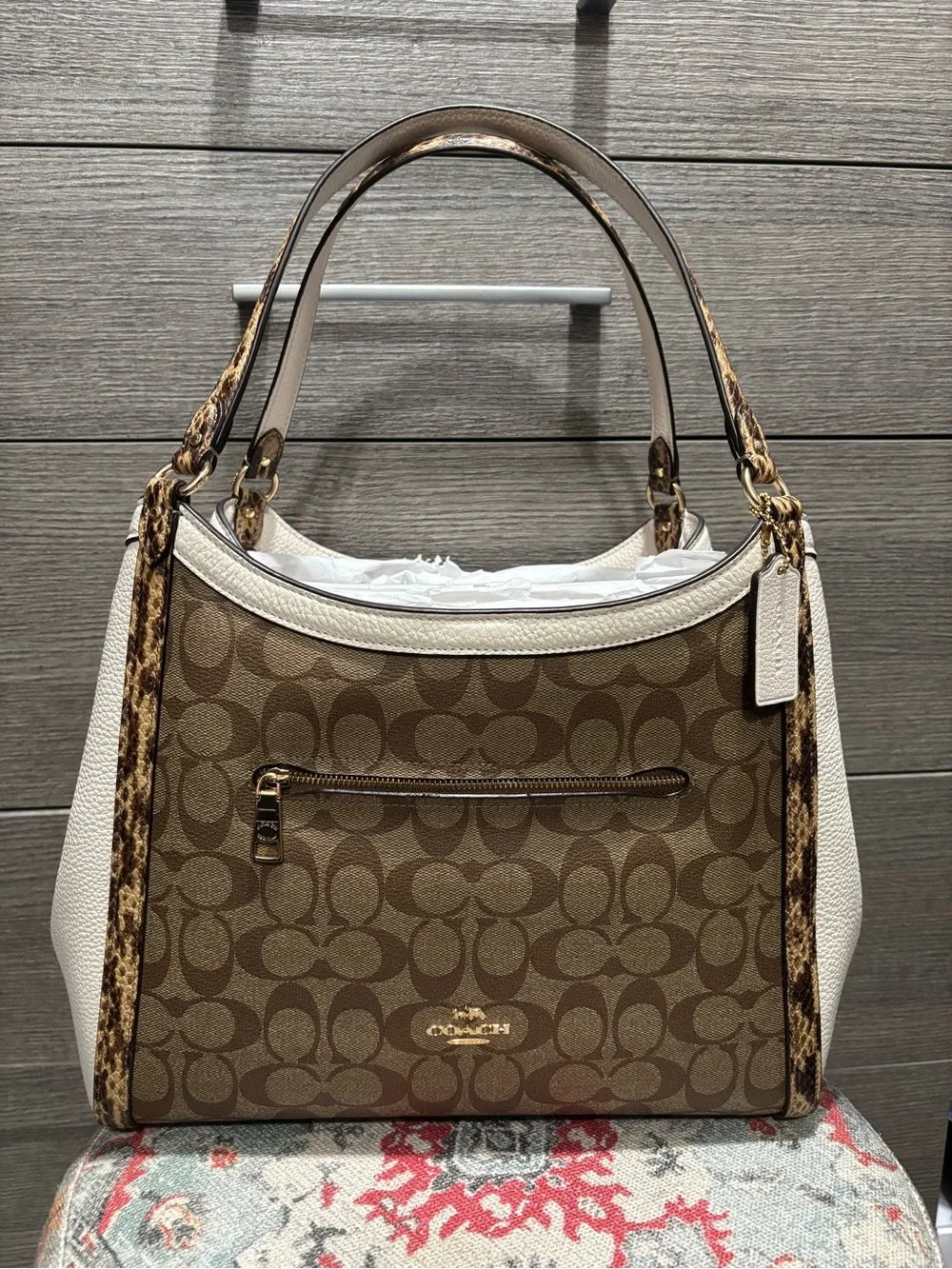 NWT Coach Kristy Shoulder Bag in Signature Canvas w/ Snake Trim (C7332)